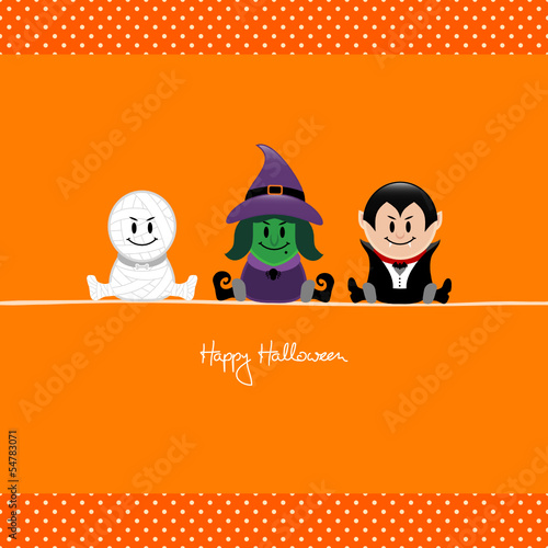 Halloween Mummy, Witch & Vampire Orange Dots