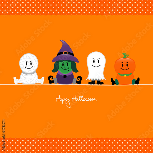 Halloween Mummy, Witch, Ghost & Pumpkin Orange Dots