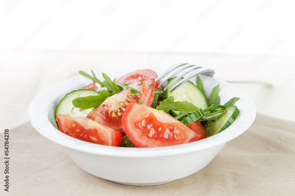 served plate with mix salad from tomatoes and cucumbers served plate with mix salad from tomatoes and cucumbers