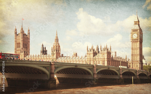 The Palace of Westminster.  Toned image. aged paper texture.