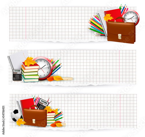Back to school. Two banners with school supplies. Vector.