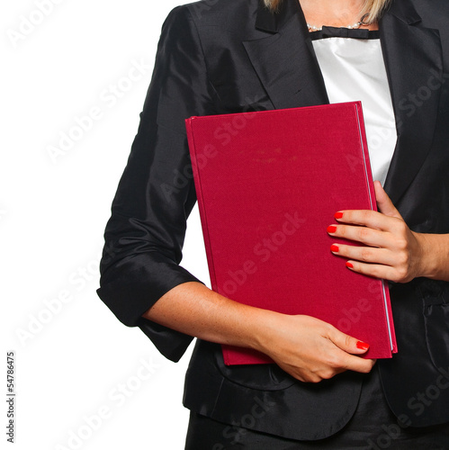 Woman with red book