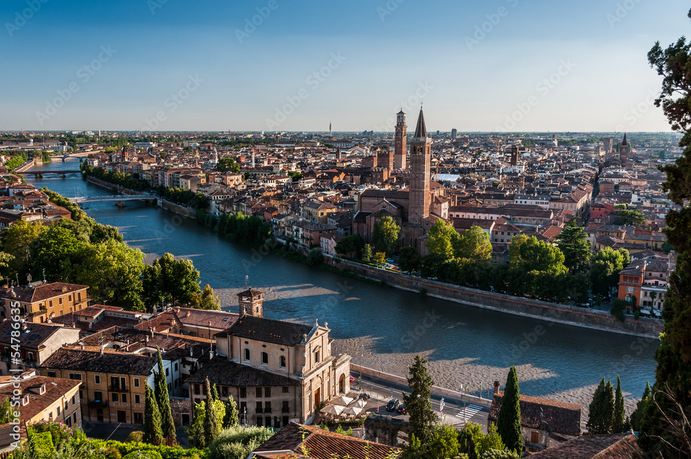 View of city of Verona across Adige river