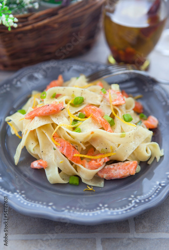 Pasta with smoked salmon and lemon zest