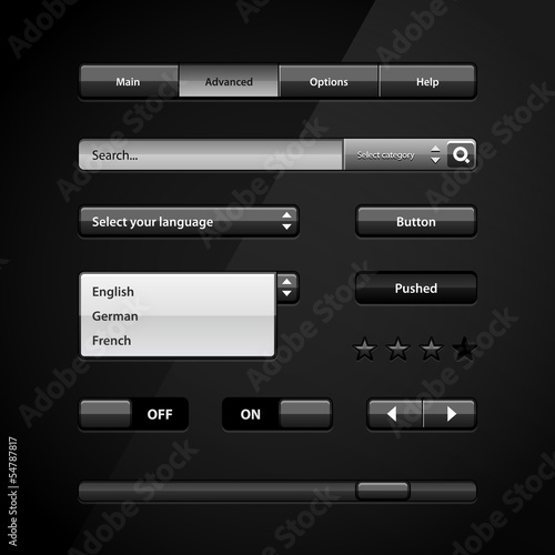 Clean Dark User Interface Controls 2. Web Elements