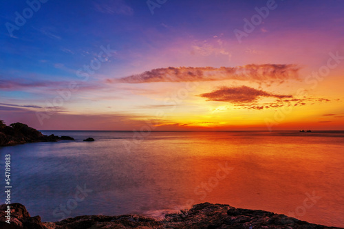 Tropical beach at sunset.