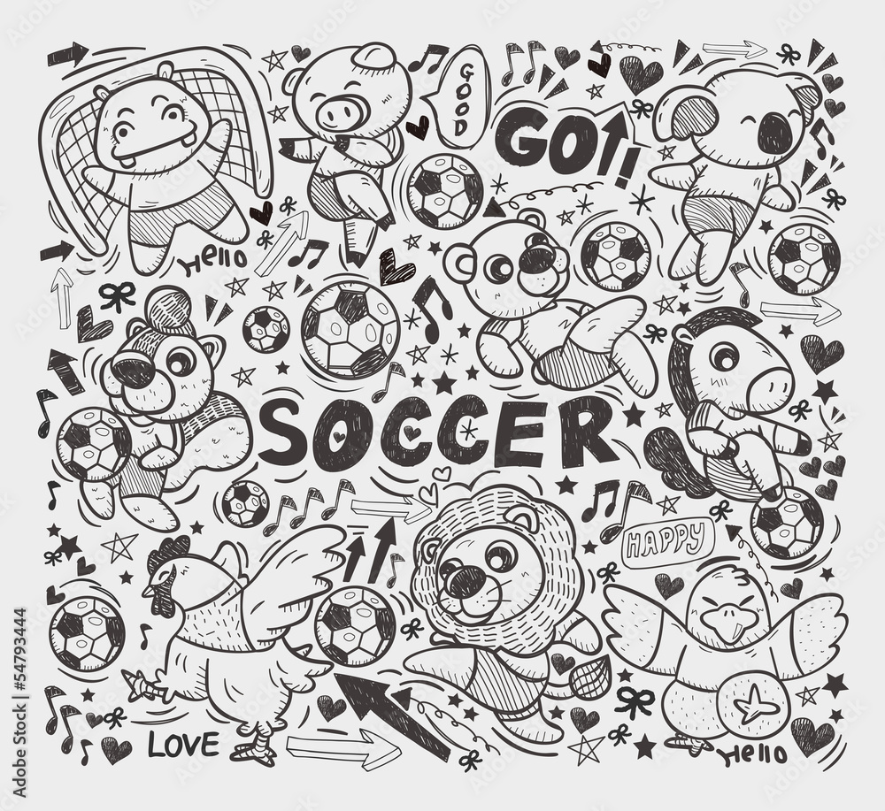 doodle animal soccer player element