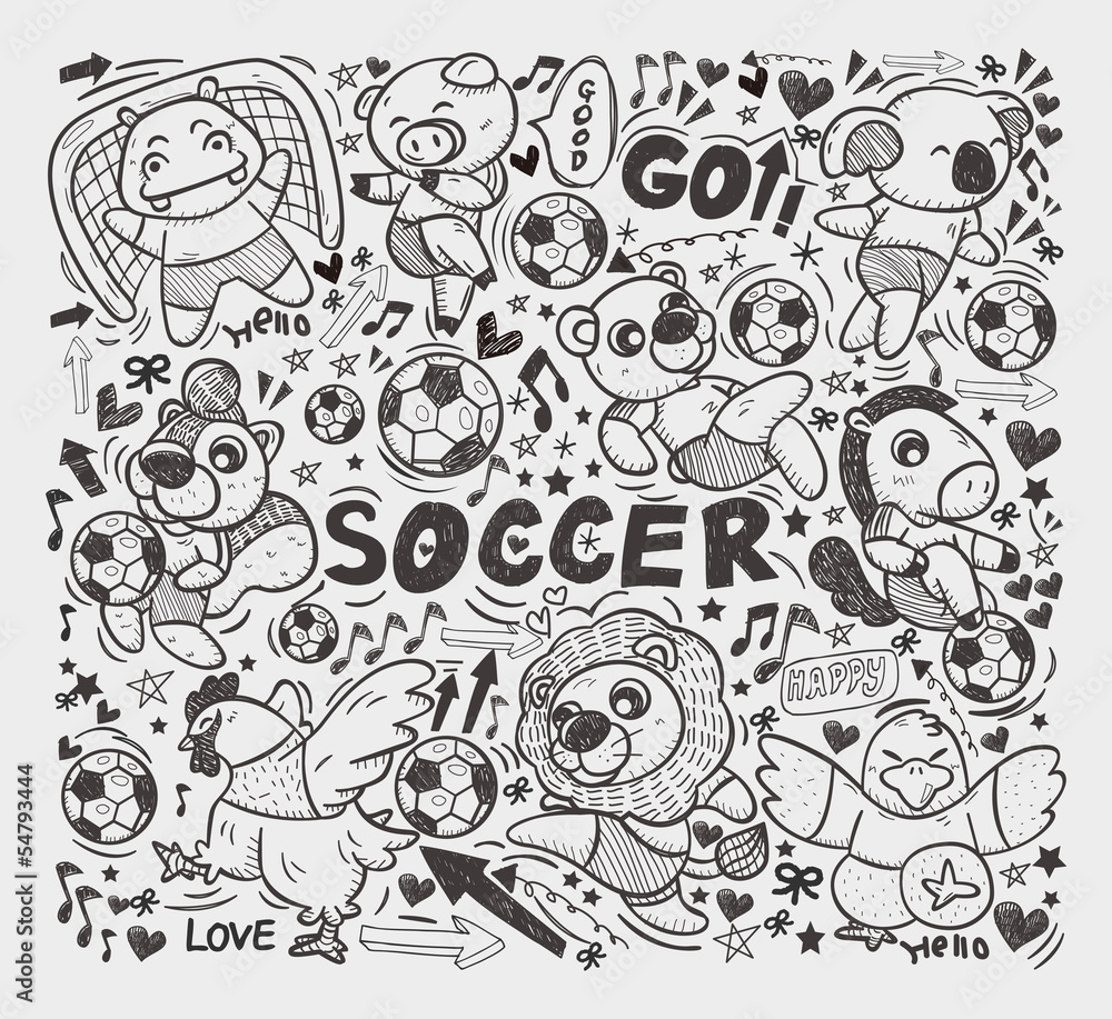 doodle animal soccer player element doodle animal soccer player element