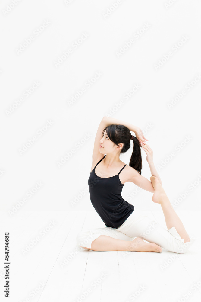 attractive asian woman exercising on white background attractive asian woman exercising on white background