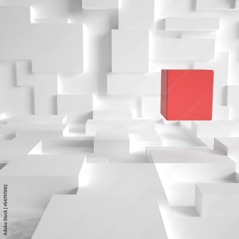 Fototapeta premium Renderowania 3D czerwonej kostki w futurystycznym pokoju