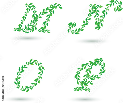 Vector set illustration a leaves letter on white.