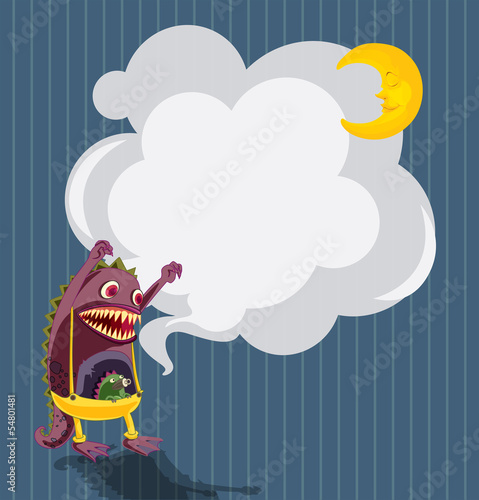 A stationery with a scary monster and a sleeping moon
