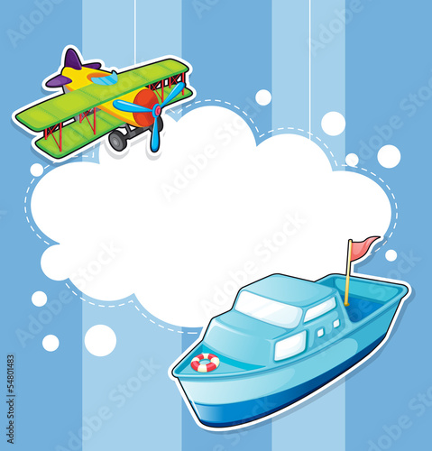 A stationery with a ship and a boat