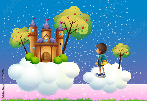 A boy and a castle above the clouds