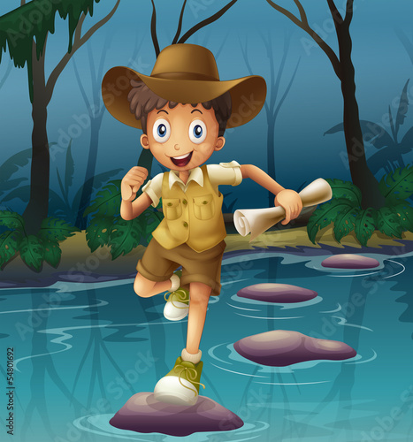 An adventurer running with a map