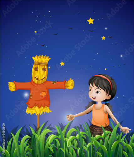 A girl mimicking the scarecrow
