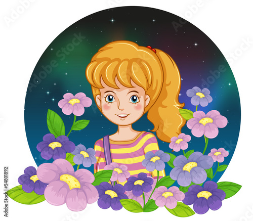 A pretty girl and the flowers