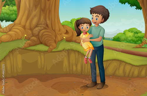 A father and his daughter at the forest