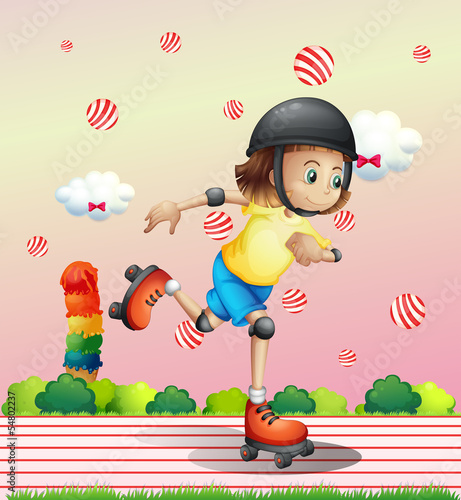 A girl with a rollerskate