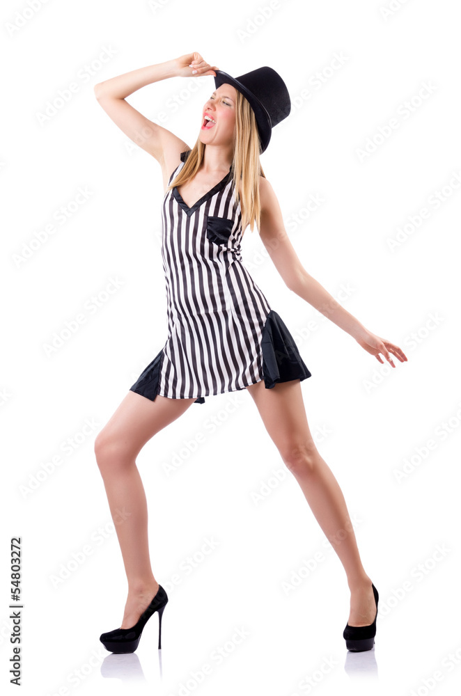Model wearing fashionable clothing on white Model wearing fashionable clothing on white