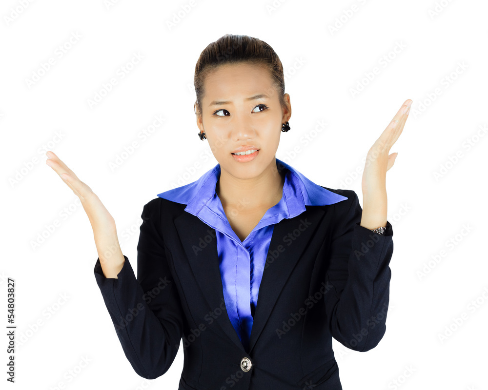 Isolated young asian business woman with presenting posture over Isolated young asian business woman with presenting posture over