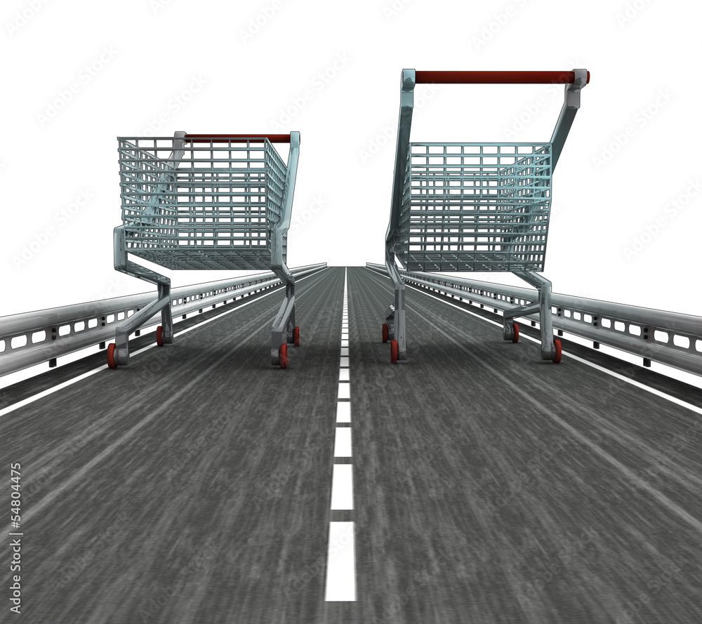 isolated motorway with two shopping carts isolated motorway with two shopping carts