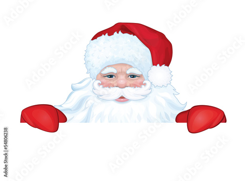 Vector of Santa Claus hiding by blank isolated.