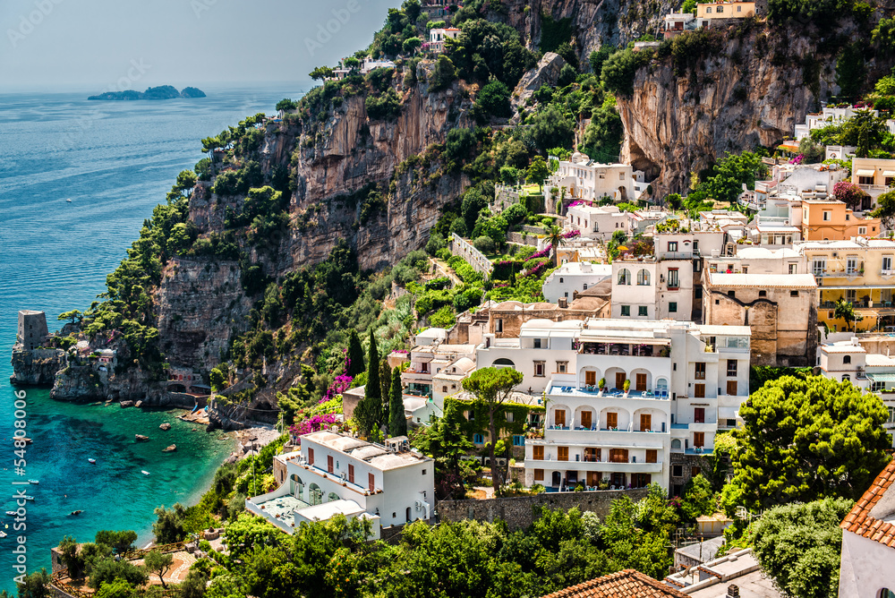View of Positano. Positano is a small picturesque town in Italy