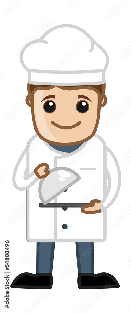 Chef with Food Plate - Cartoon Business Vector Character
