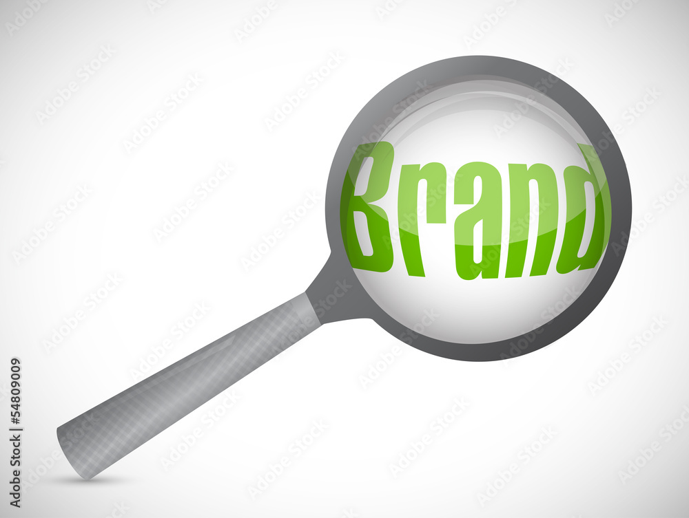 Magnifying glass showing brand word Magnifying glass showing brand word