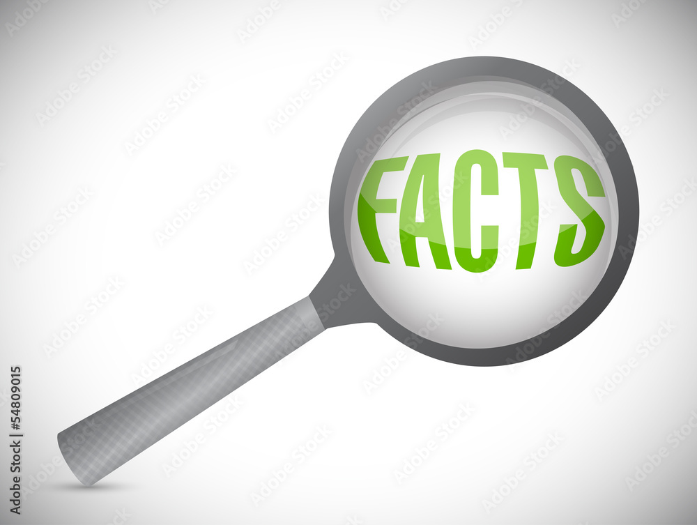 Magnifying glass showing facts word Magnifying glass showing facts word