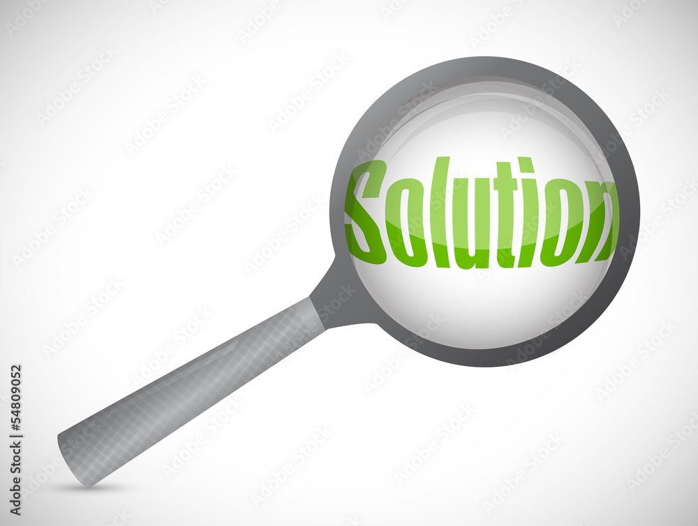 Magnifying glass showing solution word Magnifying glass showing solution word