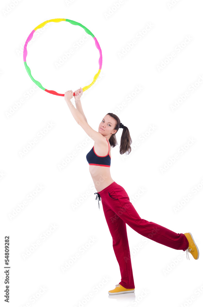 Woman doing exercises with hula hoop Woman doing exercises with hula hoop