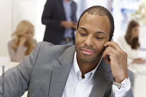 Closeup portrait of businessman on phone call