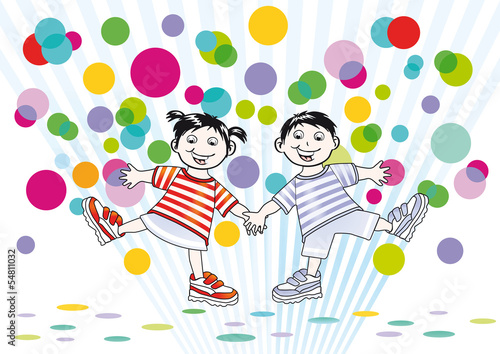 zwei Kinder und bunte Punkte