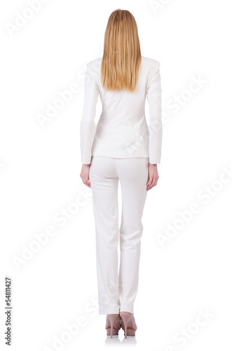 Model wearing fashionable clothing on white © Elnur