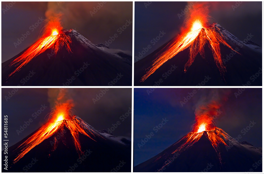 Tungurahua Volcano eruption collage - obrazy, fototapety, plakaty 