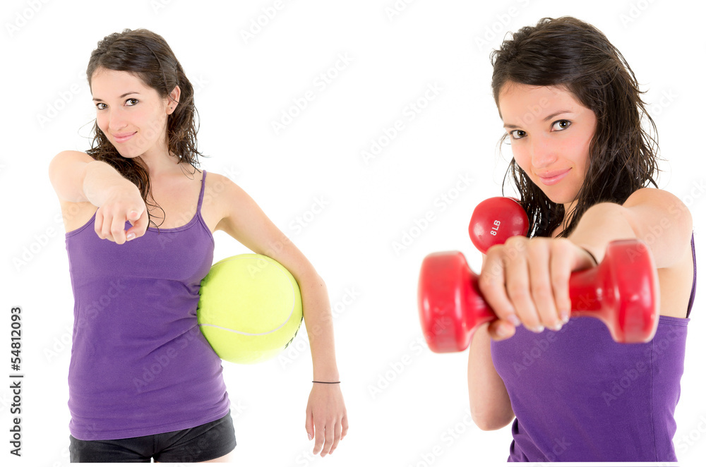 Collage made of girl practicing healthy lifestyle Collage made of girl practicing healthy lifestyle