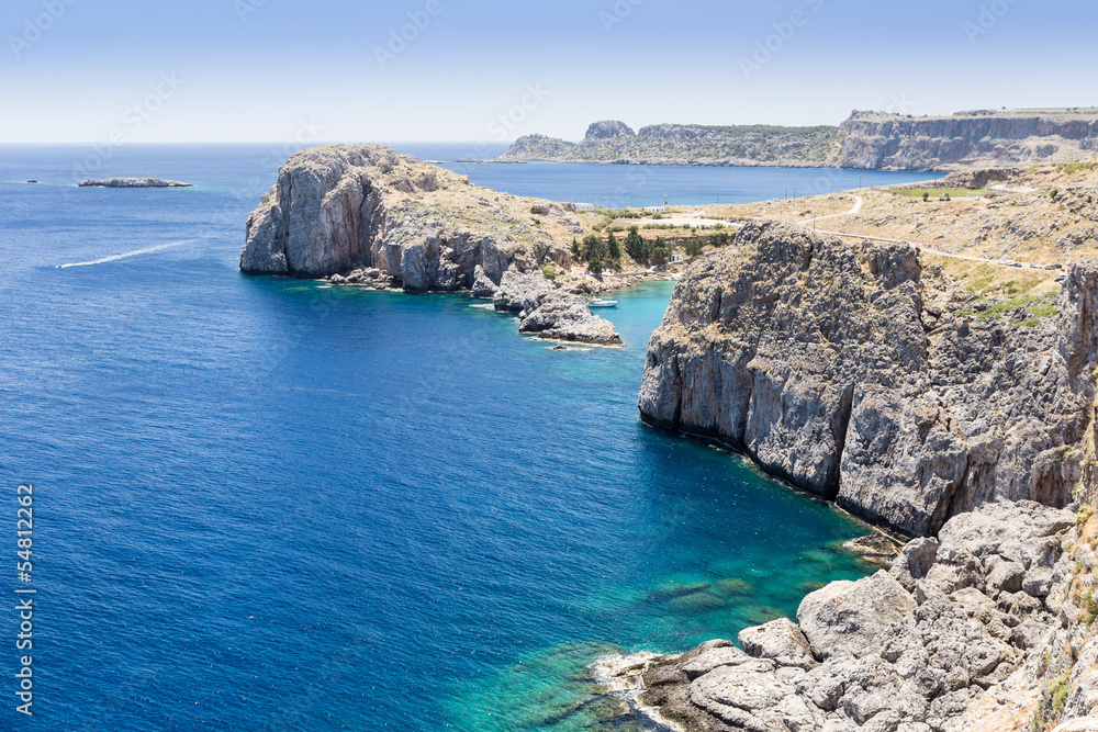 st paul's bay and rocks at Lindos, Rhodes, Greece