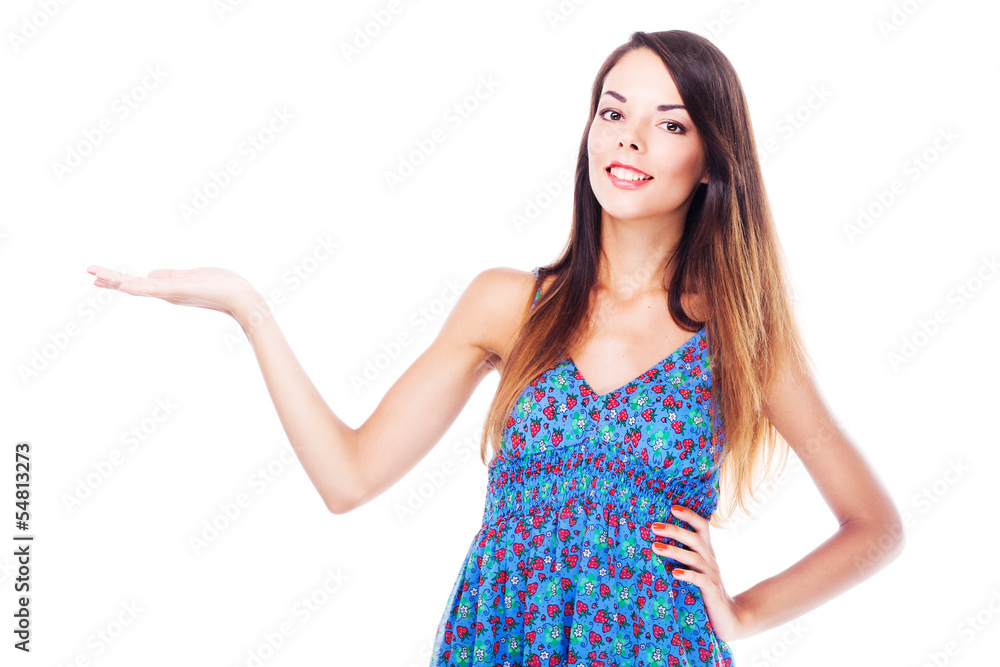Lovely woman holding something imaginary Lovely woman holding something imaginary