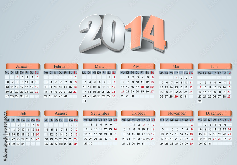 Kalender 2014 Stock-Vektorgrafik | Adobe Stock