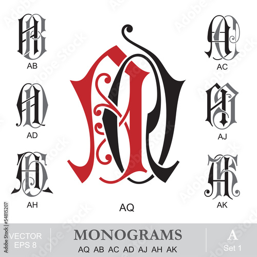 Vintage Monograms AQ AB AC AD AJ AH AK