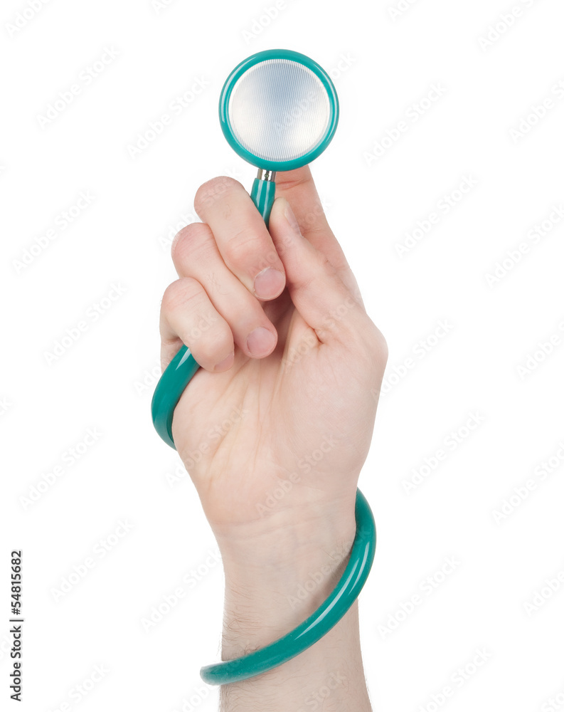 Hand holding a stethoscope isolated on white background Hand holding a stethoscope isolated on white background