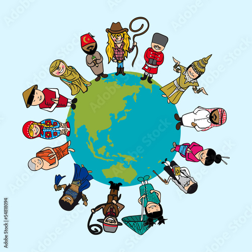Plakat Koncepcja różnorodności, ludzie kreskówki na planecie Ziemia z wyróżnieniem