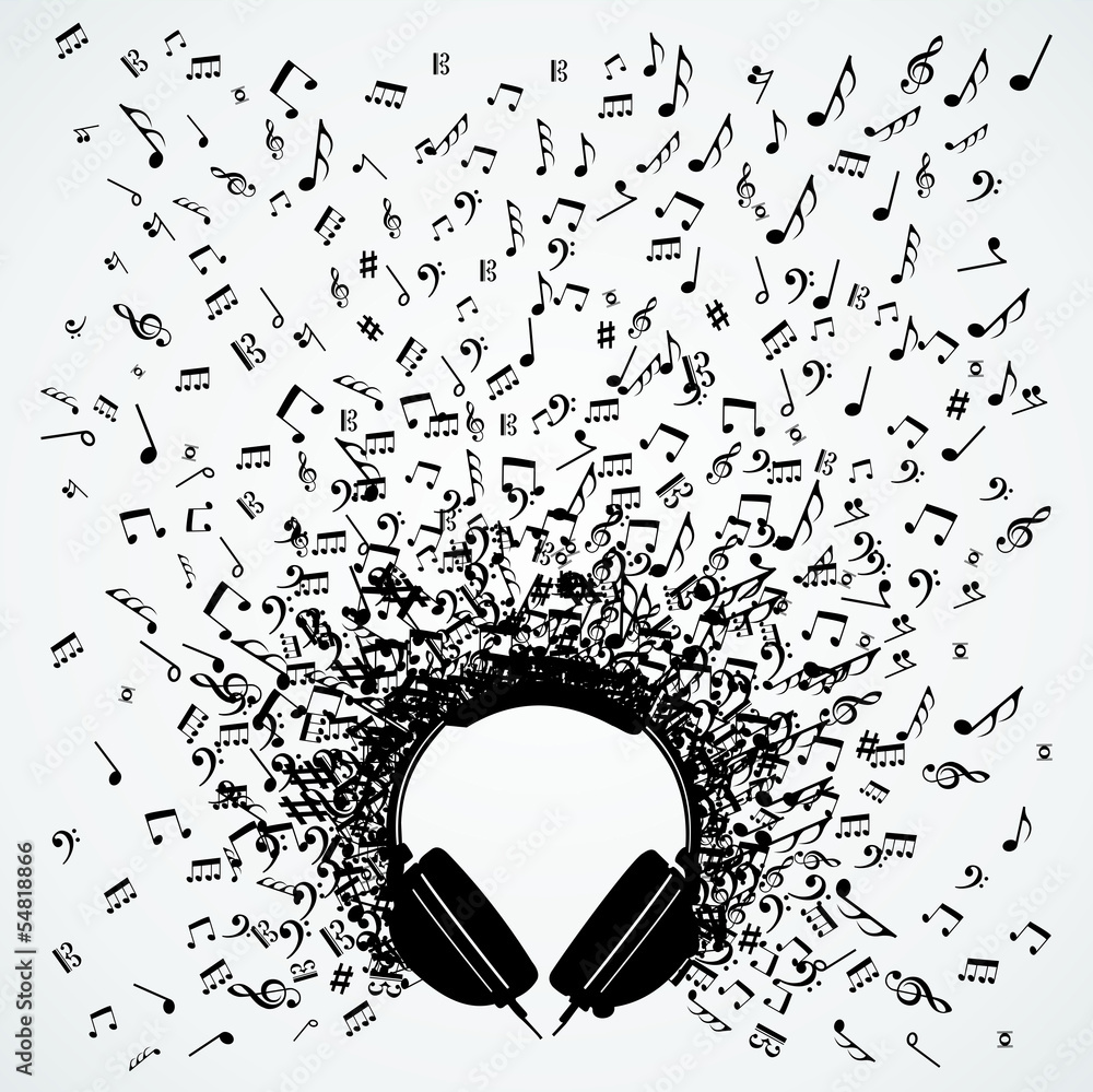 Fototapeta premium Music notes from headphones isolated design