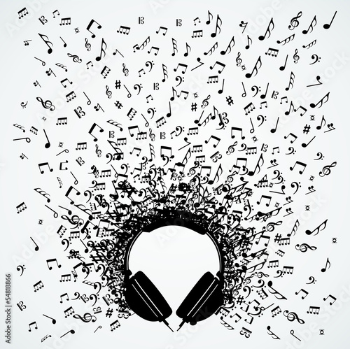 Music notes from headphones isolated design