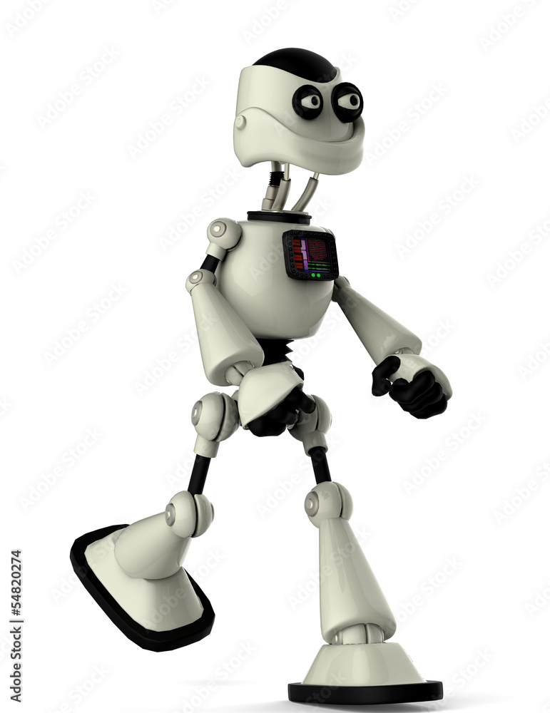 white robot walk side view white robot walk side view