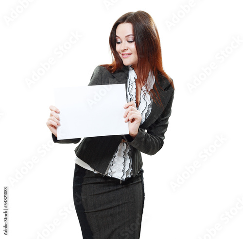 woman holds card