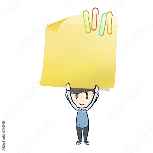 Kid holding yellow Posit. Vector design