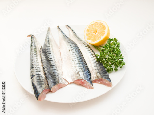 Raw mackerel fish filet